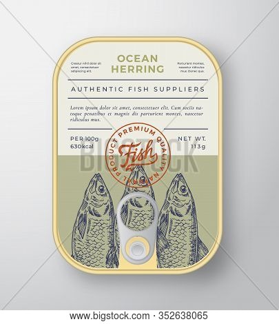 Canned Ocean Fish Abstract Vector Aluminium Container Packaging Design Or Label. Modern Typography B