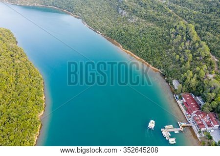 Oyster Farming On The Banks Of The Lima Canal In Croatia. Shooting From A Drone.