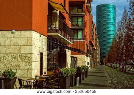 Frankfurt(main),germany - February 08,2020:westhafen This Is The View To The New,modern Westhafen To