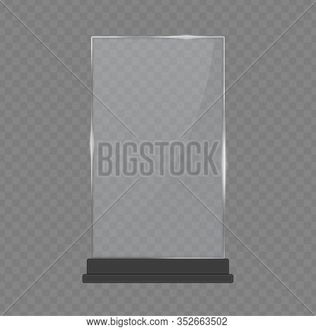 Transparent Glass Award, Trophy Glass Table Display. Plastic Clear Stand Reflection Shiny Plates Tem