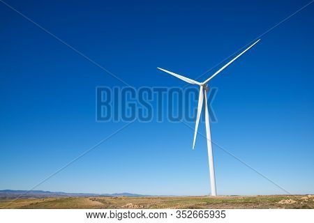 Windmill for electric power production, Zaragoza province, Aragon in Spain.