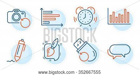 Signature, Bar Diagram And Flash Memory Signs. Horizontal Chart, Painting Brush And Time Management 