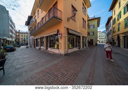 Rovereto, Italy - Feb 20, 2020: Medieval City Street Feb 20, 2020 In Rovereto, Italy. It Is A Landma