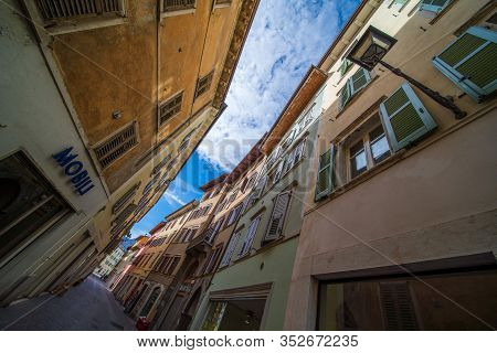 Rovereto, Italy - Feb 20, 2020: Medieval City Street Feb 20, 2020 In Rovereto, Italy. It Is A Landma