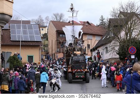 Laudenbach, Main-tauber-kreis, Germany - February 23, 2020: The Carnival Of Laudenbach