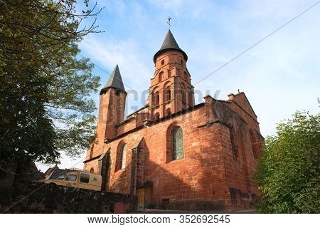 COLLONGES-LA-ROUGE , FRANCE , OCTOBER 4, 2017 Village built with Red stones in French Lot on Octobre 4, 2017