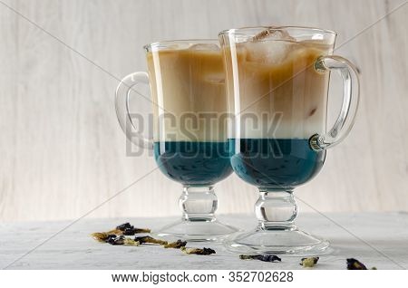 Anchan Butterfly Pea With Coffee And Milk. Anchan Latte