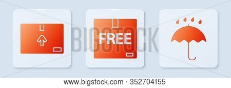 Set Cardboard Box With Free Symbol , Cardboard Box With Traffic Symbol And Umbrella And Rain Drops .
