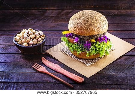 Vegetarian Hamburger, Roasted And Ready For Consumption. Healthy And Vegetarian Life Concept. Meatle