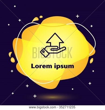 Black Line Money On Hand Icon Isolated On Blue Background. Palm Holds Cash With Arrow Up. Cash Salar