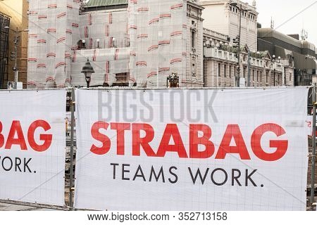 Belgrade, Serbia - August 25, 2018:  Strabag Logo On One Of Their Construction Sites In Belgrade. St
