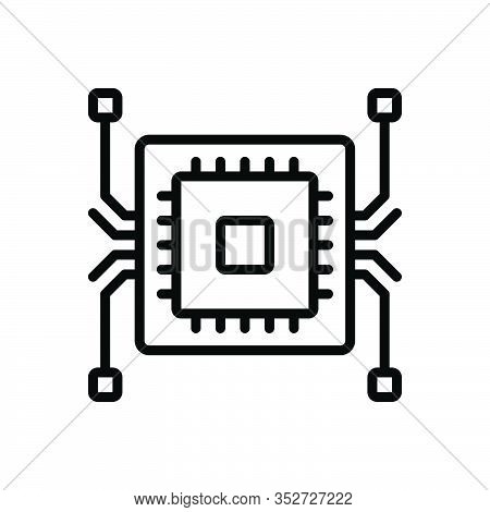 Black Line Icon For Chip Circuit Semiconductor Hardware Microchip Board Digital Memory Electronic