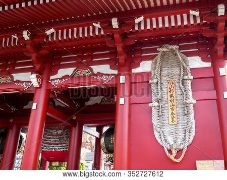 Tokyo, Japan - April, 20, 2018: Giant Grass Sandal Or O-waraji At Sensoji Shrine In Tokyo