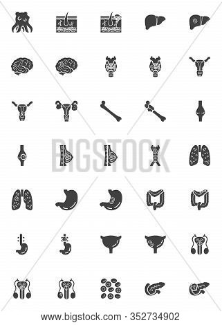 Cancer Types Vector Icons Set, Modern Solid Symbol Collection, Filled Style Pictogram Pack. Signs, L