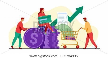 People Investing Their Money In Venture Fund Vector Illustration. Business People Financing High Pot