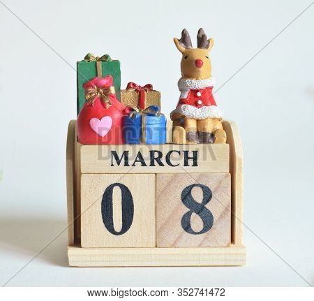 March 8, Icon, Christmas, Birthday With Number Cube Design For Background.