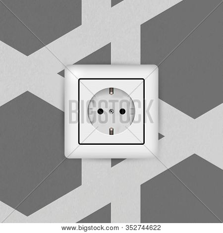 Electric Socket. Type F. 3d Realistic Vector Illustration. Empty White Electrical Outlet Without Plu