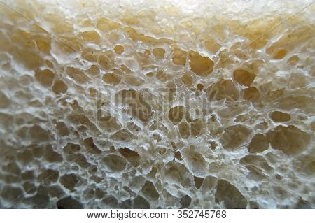 Texture Of White Bread Close-up Macro Photo. Bakery. Abstract Background Of Kitchen And Food.