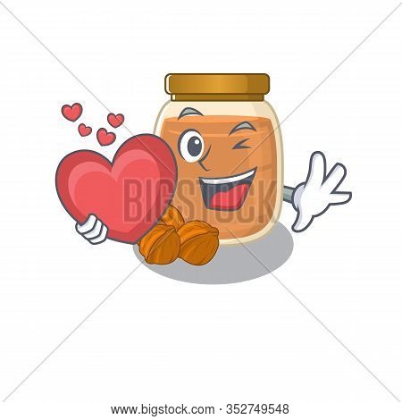 Romantic Walnut Butter Cartoon Picture Holding A Heart