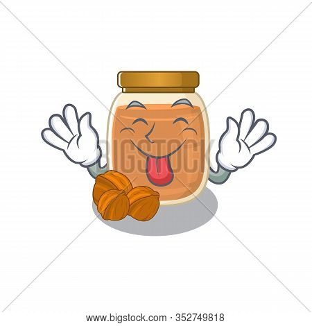 Funny Walnut Butter Mascot Design With Tongue Out