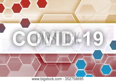 Lithuania Flag And Futuristic Digital Abstract Composition With Covid-19 Inscription. Coronavirus Ou