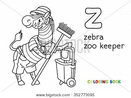 Zebra Zoo Keeper Coloring Book. Animal Alphabet Z