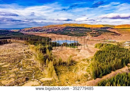Aerial View Of Peatbog Next To The Town Glenties In County Donegal - Ireland