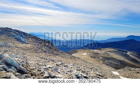 View Of The Gulf Of Policastro From The Top Of Cervati Mountain In Cilento National Park