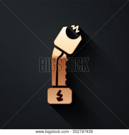 Gold Police Electric Shocker Icon Isolated On Black Background. Shocker For Protection. Taser Is An 