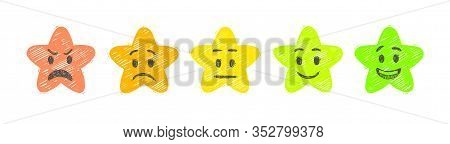 Hand Drawn Rate Stars. Feedback Emoticons Stars Scale.
Illustration Of Satisfaction Level. Emoticon 