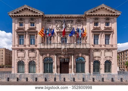 Beautiful Baroque Building Of Marseille City Hall, Hotel De Ville, In Old Vieux Port, Marseilles On 