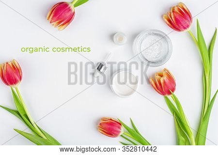Natural Organic Homemade Cosmetics Concept. Skin Care, Remedy And Beauty Products: Containers With C