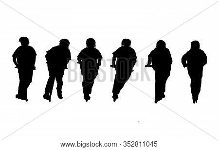 Silhouette Man Play Scooter Roller Extreme On White