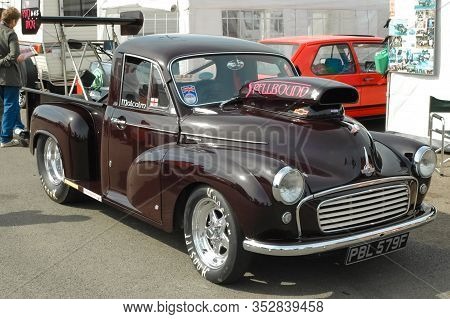 NORTHAMPTON, UK - SEPTEMBER 9: Custom built vintage Morris Minor funny car dragster at a motorsport event near Northampton, UK on September 9, 2006