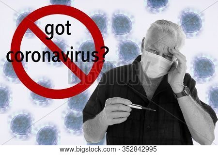 Coronavirus. Convid-19. A medical patient wears a face mask in a NO CORONAVIRUS image. CONVID-19 is spreading world wide.
Coronavirus2019 graphic in back. got coronavirus text. International NO symbol