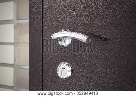 View Of Door Lock System Mechanism,a Safety Measure. Door Lock Home Security. Door Handle, Door Lock