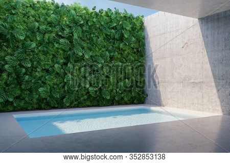 Backyard swimming pool with vertical garden, 3D illustration, rendering.