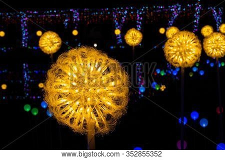 Yunlin, Taiwan - Feb 12th, 2020: lantern festival with lamps hanging at street in Beigang township, Yunlin county, Taiwan, Asia