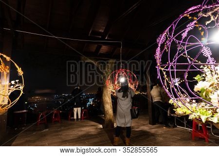 Nantou, Taiwan - Feb 2nd, 2020: Puli forest lantern festival in the night at Puli township, Nantou, Taiwan, Asia
