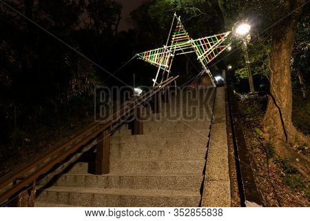 Nantou, Taiwan - Feb 2nd, 2020: Puli forest lantern festival in the night at Puli township, Nantou, Taiwan, Asia
