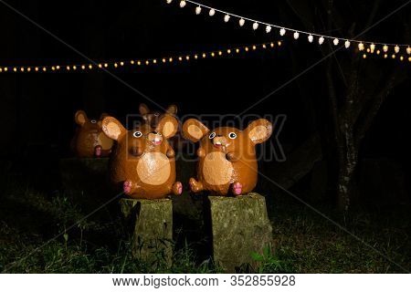 Nantou, Taiwan - Feb 2nd, 2020: Puli forest lantern festival in the night at Puli township, Nantou, Taiwan, Asia