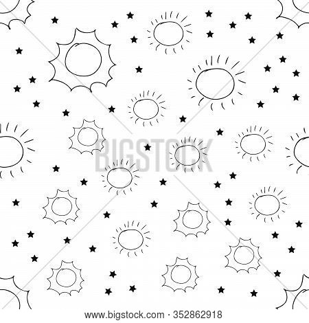 Sun Seamless Pattern Vector. Cartoon Seamless Pattern With Sun. Cute Vector Colorful Seamless Patter