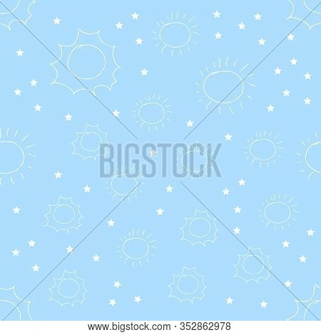 Sun Seamless Pattern Vector. Cartoon Seamless Pattern With Sun. Cute Vector Colorful Seamless Patter