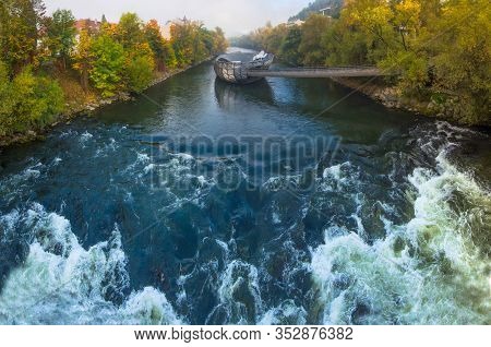 Colorful Autumn Colors, Bright Blue Sky In The Park And Eggenberg Palace In Graz, Styria Region, Aus