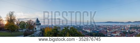Colorful Autumn Colors, Bright Blue Sky In The Park And Eggenberg Palace In Graz, Styria Region, Aus