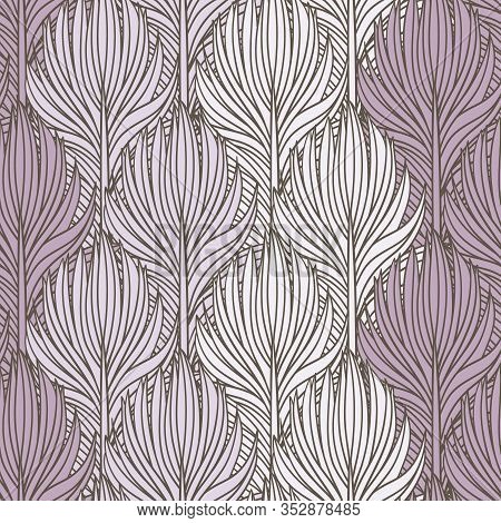 Abstract Feather Seamless Vector Pattern. Decorative Hand Drawn Vintage Background.
