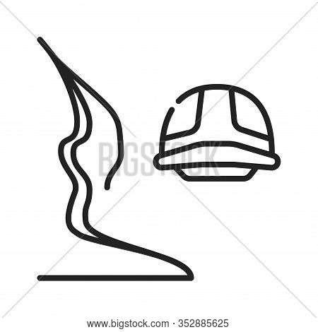 Canyoning Black Line Icon On White Background. Extreme. Canyon Climbing. Descent Into The Canyon. Pi
