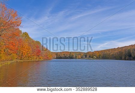 Calm Lake On A Sunny Autumn Day At The Louis M Groen Nature Preserve In Michigan