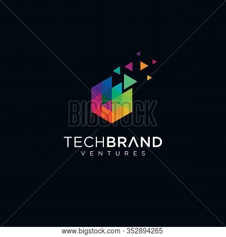 Abstract Pixel Hexagon Logo Colorfull Design Illustration . Hexagon Tech Logo .  Hexagon Digital Log