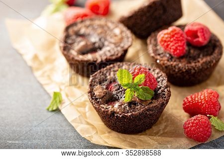 Homemade Brownie Bites With Raspberries, Chocolate Cake Treat